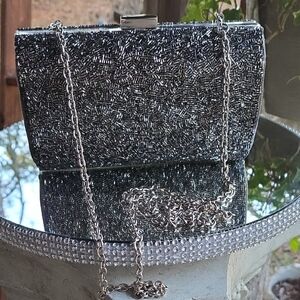INC International Concepts Silver Beaded Formal Clutch